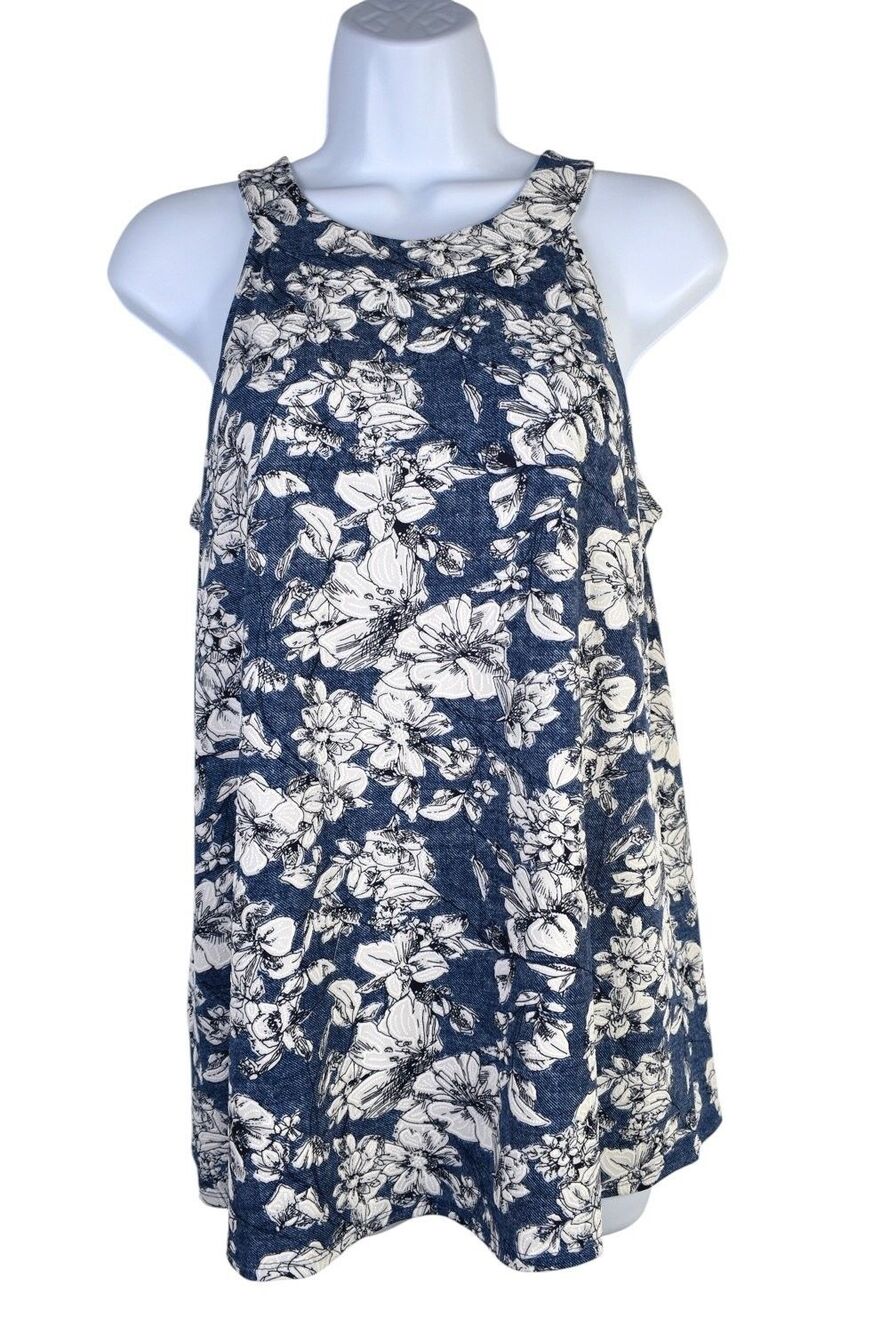 Fortune + Ivy Top Womens S Blue Floral Sleeveless Halter Neck Keyhole Back